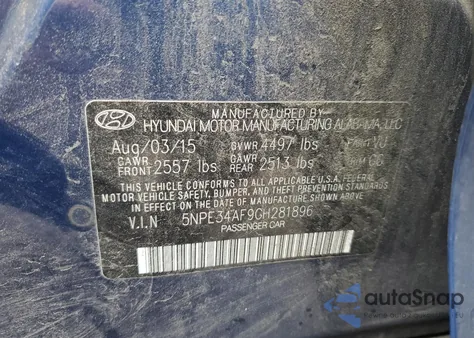 2016 Hyundai Sonata Sport z USA, uszkodzony, nr VIN 5NPE34AF9GH281896